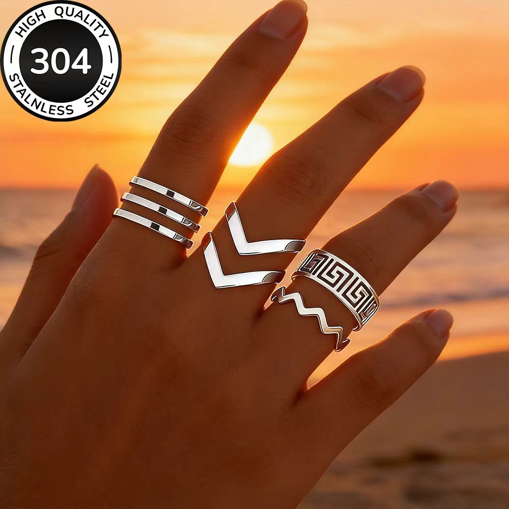 4pc Golden Open Ring Set, High-Quality Stainless Steel